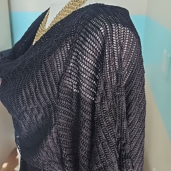 Black cowl neck open weave pullover top size small - Picture 4 of 10